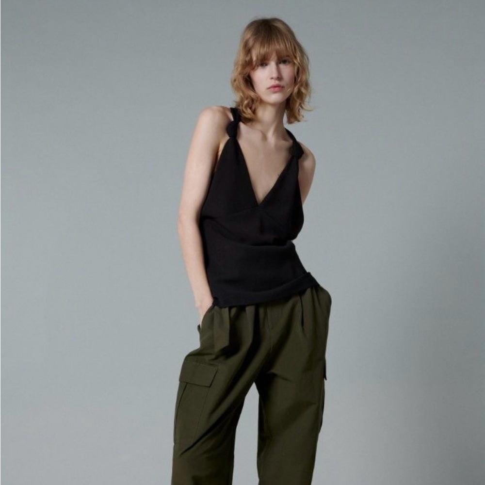 Zara black sleeveless strappy top with knots. Halter style